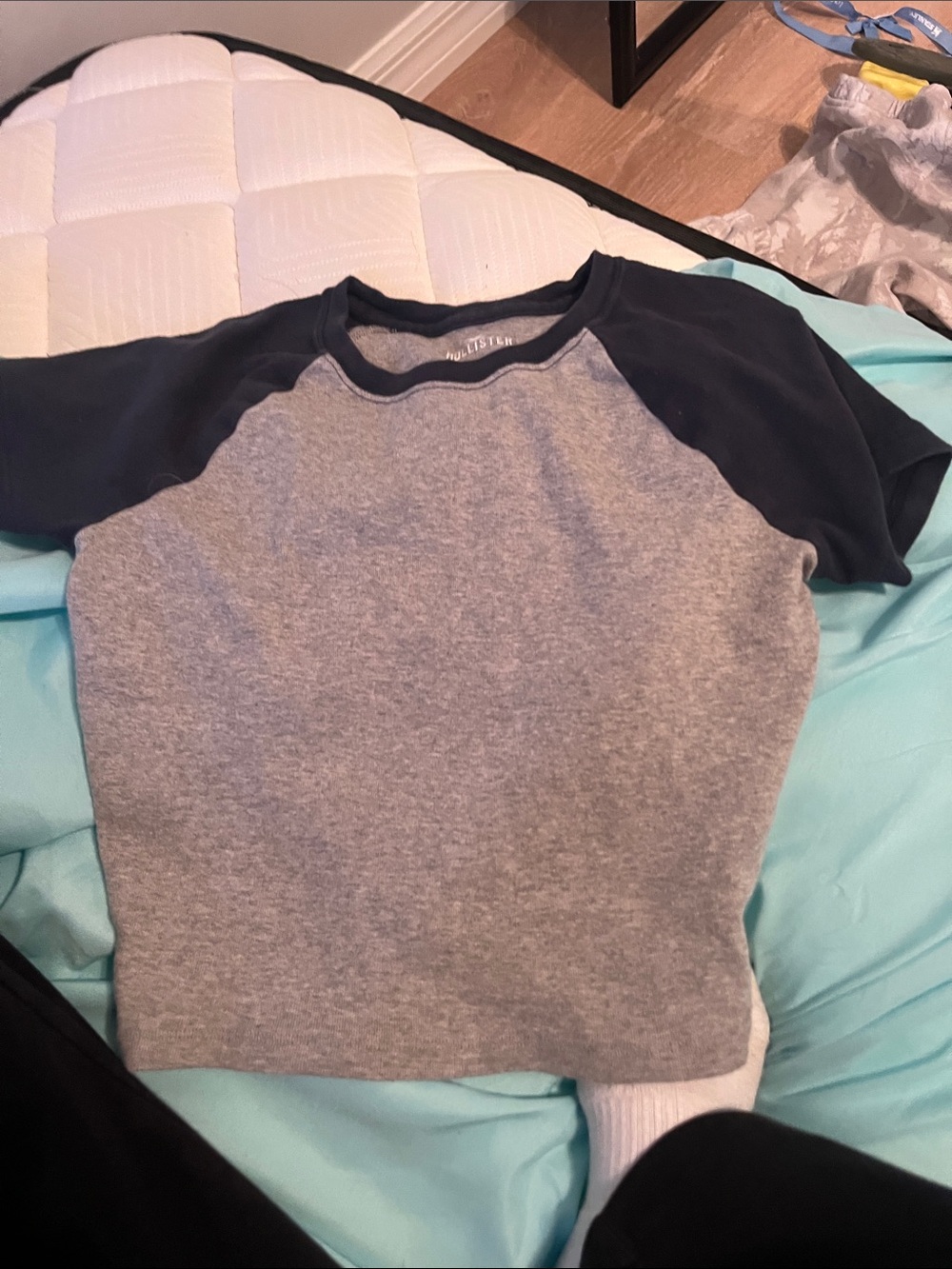 Hollister Gray Body Navy Raglan Short Sleeve Tee